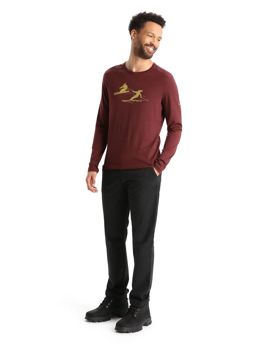 Men's Icebreaker Merino 200 Oasis Long Sleeve Crewe Last Run Base Layers Espresso | CA 1608ZUTG